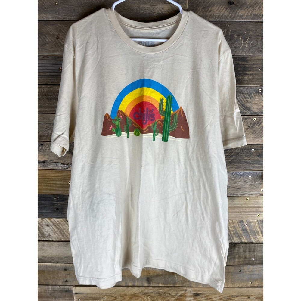 Chili's Unisex Adult Plus Sz 2XL Beige Stretchy Short Sleeve T-Shirt